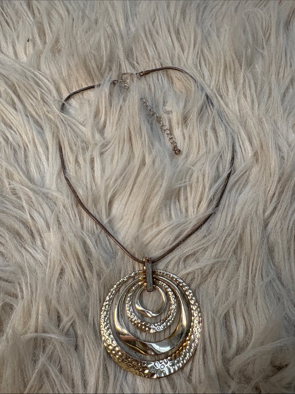 Gold-Tone Layered Hammered Circle Pendant Necklace